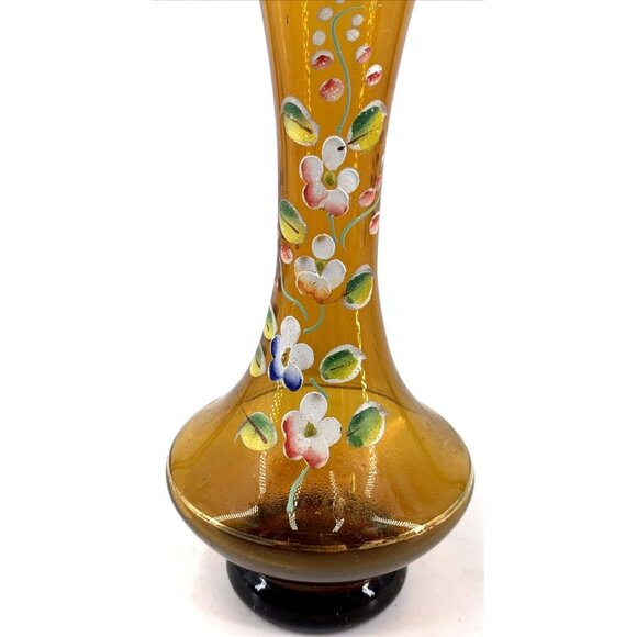 Bohemian Vase Hand Painted Enameled Floral Gold Gilt 7" Vintage - Picture 2 of 7